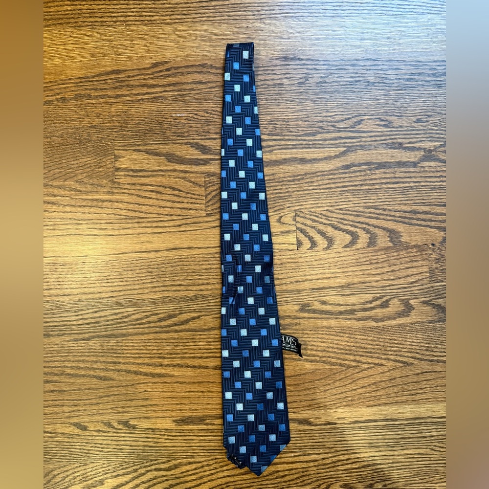 Vintage 1990s Blue Square Printed Silk Tie Size: OS